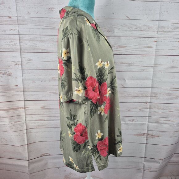 Havana Jacks Cafe Women's Sz 1X Green Top Hawaiian Shirt Button Up Beachy Aloha - Picture 3 of 9